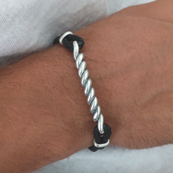 David Yurman Men´s Sterling Silver Black Leather Cable...
